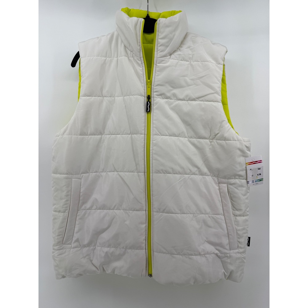 Crayola Collaborations Reversible Puffer Vest Egret White Neon Green Size M NEW